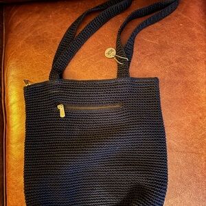 Black Sak Crocheted Shoulder Bag with Zipper